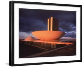 Modernistic Facade of Congress Building Designed by Oscar Niemeyer-Dmitri Kessel-Framed Photographic Print