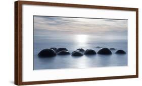Moeraki boulders with a long exposure at Moeraki Beach, Otago, South Island, New Zealand-Ed Rhodes-Framed Photographic Print