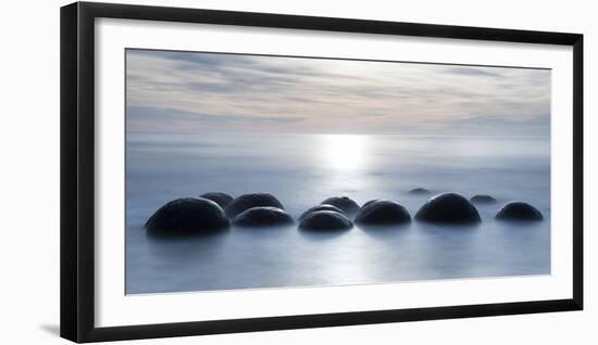 Moeraki boulders with a long exposure at Moeraki Beach, Otago, South Island, New Zealand-Ed Rhodes-Framed Photographic Print