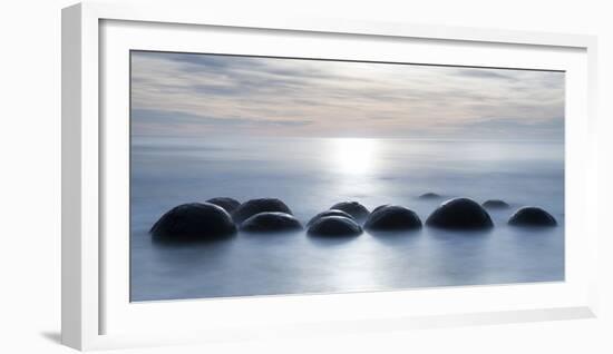 Moeraki boulders with a long exposure at Moeraki Beach, Otago, South Island, New Zealand-Ed Rhodes-Framed Photographic Print