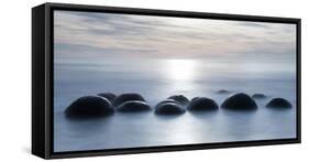 Moeraki boulders with a long exposure at Moeraki Beach, Otago, South Island, New Zealand-Ed Rhodes-Framed Stretched Canvas