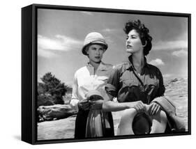 Mogambo by JohnFord with Grace Kelly and Ava Gardner, 1953 (b/w photo)-null-Framed Stretched Canvas