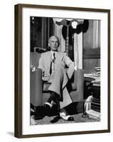 Mohammed Ali Jinnah, Pres. of India's Moslem League, Dressed in Western-Style Suit in his Study-Margaret Bourke-White-Framed Photographic Print