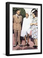 Mohondas Karamchand Gandhi (1869-194), Standing Between Lord and Lady Mountbatten-null-Framed Giclee Print