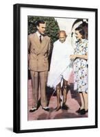 Mohondas Karamchand Gandhi (1869-194), Standing Between Lord and Lady Mountbatten-null-Framed Giclee Print