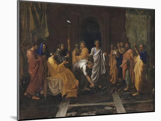 Moïse changeant en serpent la Verge d'Aaron-Nicolas Poussin-Mounted Giclee Print