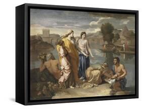 Moïse sauvé des eaux-Nicolas Poussin-Framed Stretched Canvas