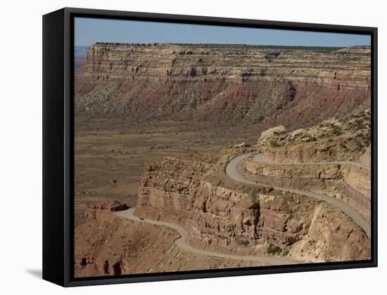 Mokee Dugway Road Descends from Cedar Mesa, in the Valley of the Gods, Utah, USA-Waltham Tony-Framed Stretched Canvas