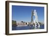 Molecule Man by Jonathan Borofsky, excursion boat at Spree River, Treptow, Berlin, Germany, Europe-Markus Lange-Framed Photographic Print