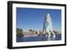 Molecule Man by Jonathan Borofsky, excursion boat at Spree River, Treptow, Berlin, Germany, Europe-Markus Lange-Framed Photographic Print