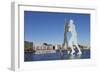 Molecule Man by Jonathan Borofsky, excursion boat at Spree River, Treptow, Berlin, Germany, Europe-Markus Lange-Framed Photographic Print