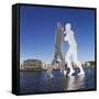 Molecule Man by Jonathan Borofsky, Spree River, Treptow, Berlin, Germany, Europe-Markus Lange-Framed Stretched Canvas