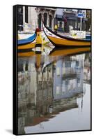 Moliceiro Boats by Art Nouveau Buildings Canal, Averio, Portugal-Julie Eggers-Framed Stretched Canvas