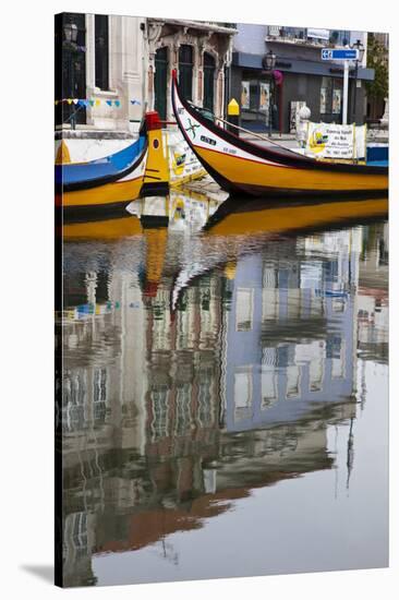 Moliceiro Boats by Art Nouveau Buildings Canal, Averio, Portugal-Julie Eggers-Stretched Canvas