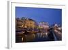 Moliceiro Boats Docked by Art Nouveau Style Buildings along the Central Canal.-Julianne Eggers-Framed Photographic Print