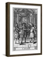 Moliere as Harpagon, Frontispiece Illustration from The Miser by Moliere, Engraved by Jean Sauve-Pierre Brissart-Framed Giclee Print