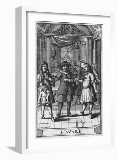 Moliere as Harpagon, Frontispiece Illustration from The Miser by Moliere, Engraved by Jean Sauve-Pierre Brissart-Framed Giclee Print