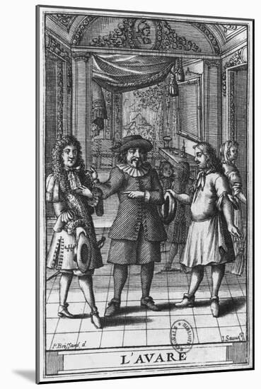Moliere as Harpagon, Frontispiece Illustration from The Miser by Moliere, Engraved by Jean Sauve-Pierre Brissart-Mounted Giclee Print