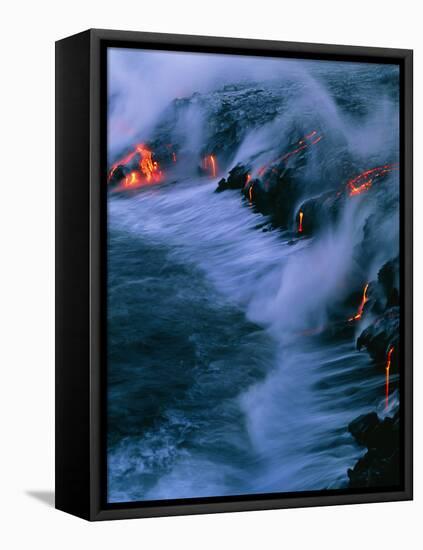 Molten Lava Flowing Into the Ocean-Brad Lewis-Framed Stretched Canvas