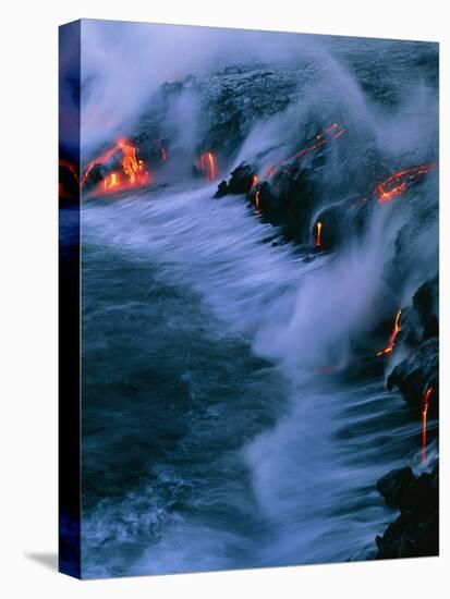Molten Lava Flowing Into the Ocean-Brad Lewis-Stretched Canvas
