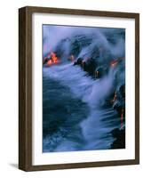 Molten Lava Flowing Into the Ocean-Brad Lewis-Framed Photographic Print
