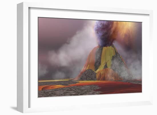 Molten Magma Flows from an Erupting Volcano-Stocktrek Images-Framed Art Print