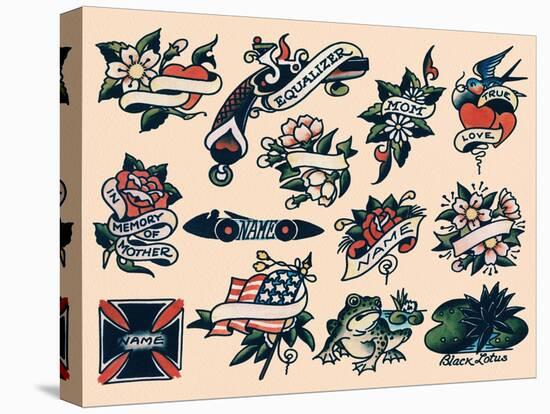 Mom, Guns & True Love, Authentic Tattoo Flash by Norman Collins, aka, Sailor Jerry-null-Stretched Canvas