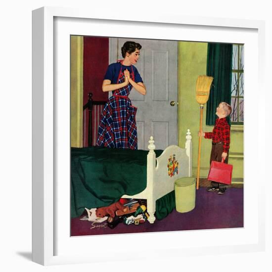 "Mom, I Cleaned My Room!", April 2, 1955-Richard Sargent-Framed Premium Giclee Print