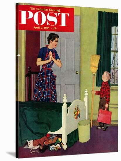 "Mom, I Cleaned My Room!" Saturday Evening Post Cover, April 2, 1955-Richard Sargent-Stretched Canvas
