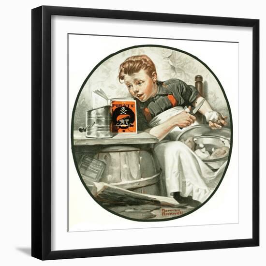 "Mom's Helper" or "Peeling Potatoes", January 29,1921-Norman Rockwell-Framed Giclee Print