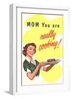Mom, You are Really Cooking, Lady with Plate-null-Framed Art Print