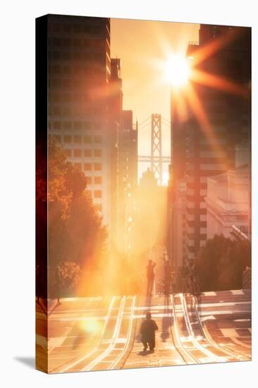 Momentary Alignment over the Bay Bridge, California Street, San Francisco-Vincent James-Stretched Canvas