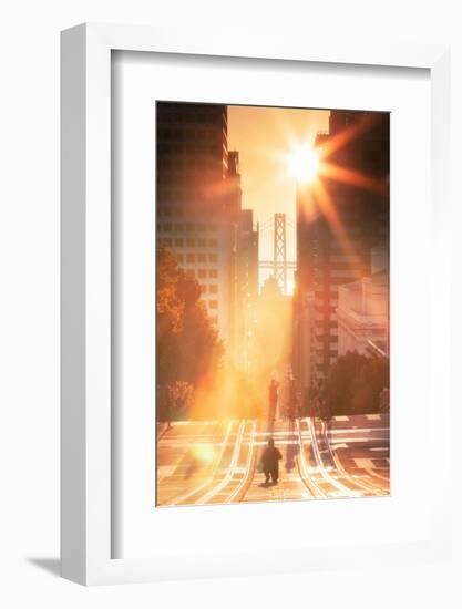 Momentary Alignment over the Bay Bridge, California Street, San Francisco-Vincent James-Framed Photographic Print