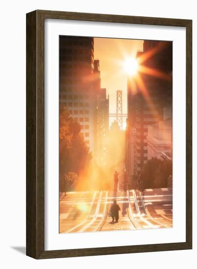 Momentary Alignment over the Bay Bridge, California Street, San Francisco-Vincent James-Framed Photographic Print