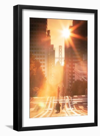 Momentary Alignment over the Bay Bridge, California Street, San Francisco-Vincent James-Framed Photographic Print