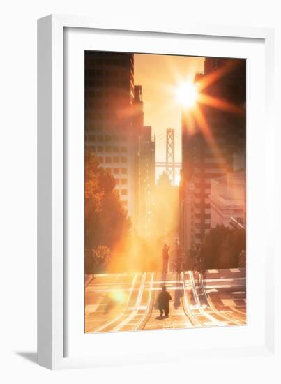 Momentary Alignment over the Bay Bridge, California Street, San Francisco-Vincent James-Framed Photographic Print