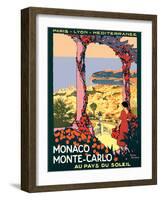 Monaco Monte-Carlo - Au pays du Soleil (Land of the Sun), Vintage Railroad Travel Poster, 1920-Roger Broders-Framed Art Print