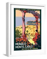 Monaco Monte-Carlo - Au pays du Soleil (Land of the Sun), Vintage Railroad Travel Poster, 1920-Roger Broders-Framed Art Print