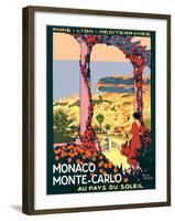 Monaco Monte-Carlo - Au pays du Soleil (Land of the Sun), Vintage Railroad Travel Poster, 1920-Roger Broders-Framed Art Print