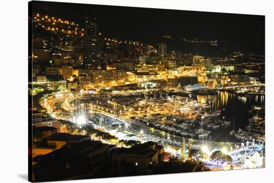 Monaco Travel Advertising - Landscape of the city at Night - Monaco - Monte Carlo - Europe-Philippe Hugonnard-Stretched Canvas