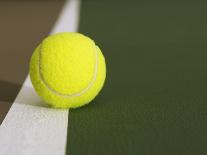 Tennis ball on white boundary stripe-Monalyn Gracia-Photographic Print