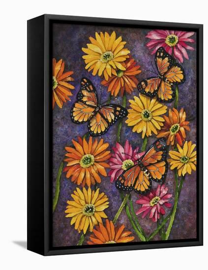 Monarch and Gerba Daisies-Charlsie Kelly-Framed Stretched Canvas