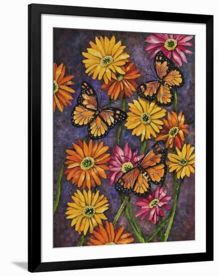 Monarch and Gerba Daisies-Charlsie Kelly-Framed Giclee Print