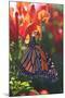 Monarch Butterfly Clings to a Red-Flowered Plant-null-Mounted Photographic Print