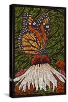 Monarch Butterfly - Paper Mosaic - Green Background-Lantern Press-Stretched Canvas