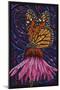 Monarch Butterfly - Pink Flower - Paper Mosaic - Lantern Press Artwork-Lantern Press-Mounted Art Print