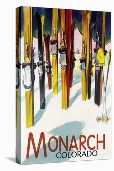 Monarch, Colorado - Colorful Skis-Lantern Press-Stretched Canvas