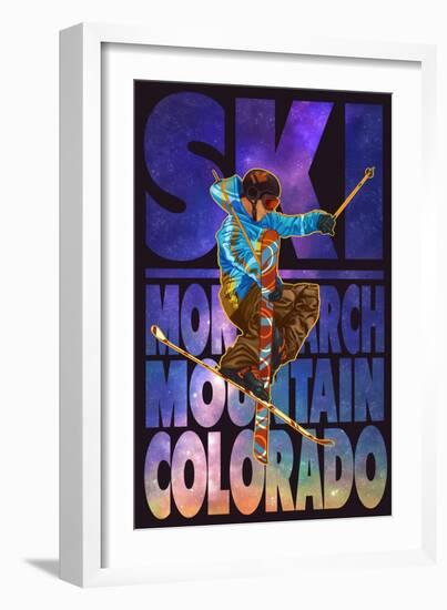 Monarch Mountain, Colorado - Milky Way Skier-Lantern Press-Framed Art Print