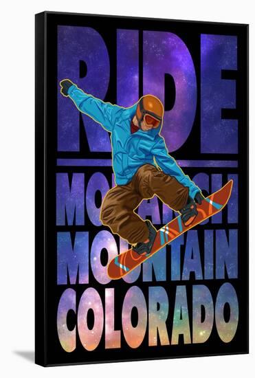 Monarch Mountain, Colorado - Milky Way Snowboarder-Lantern Press-Framed Stretched Canvas