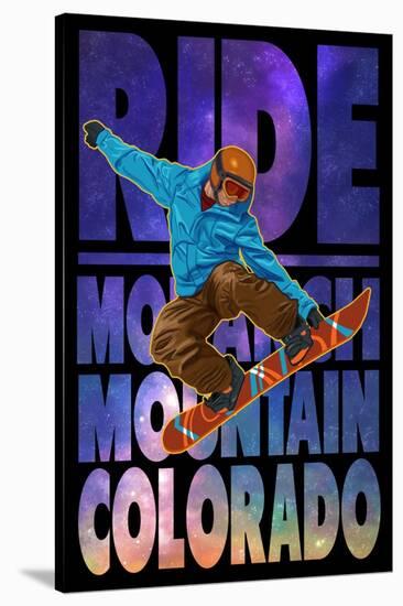 Monarch Mountain, Colorado - Milky Way Snowboarder-Lantern Press-Stretched Canvas